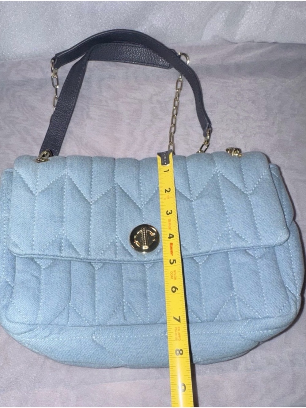 Talbots Quilted Light Blue Denim Crossbody with Gold Hardware - Picture 2 of 3